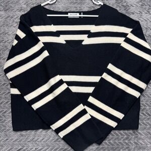 LNA Clothing V-Neck Sweater Large Black White Excellent Striped Knit (1910)